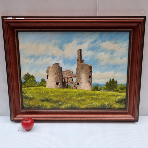 280 - A lovely original acrylic on canvas painting by M. Kennedy depicting a ruinous Norman castle in a fl... 