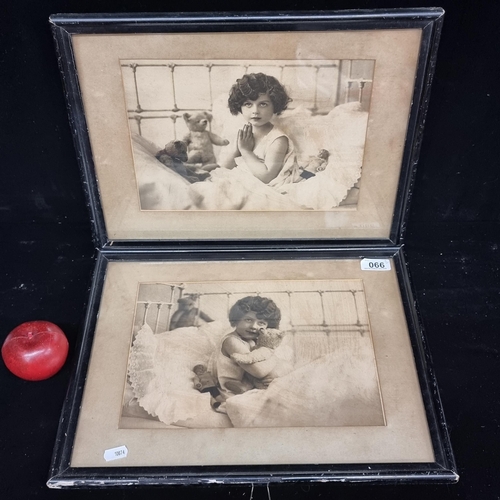 66 - Two framed antique photographs from the 1920s showing an angelic little girl with her favourites toy... 