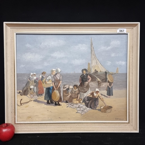 67 - Star Lot : A lovely original acrylic on canvas painting showing the womenfolk gather the days catch ... 