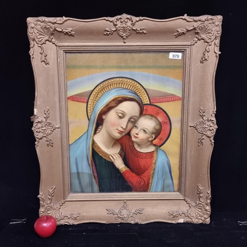 70 - A stunning original antique lithograph print of the Madonna and Child. A particularily tender render... 