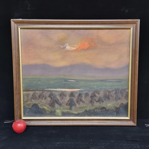 87 - A lovely original oil on canvas painting showing an ethereal landscape at dusk with a red sky, signe... 