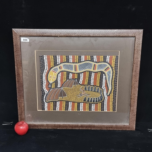 88 - A wonderful original Australian Aboriginal dot painting featuring a snake encircling a village.