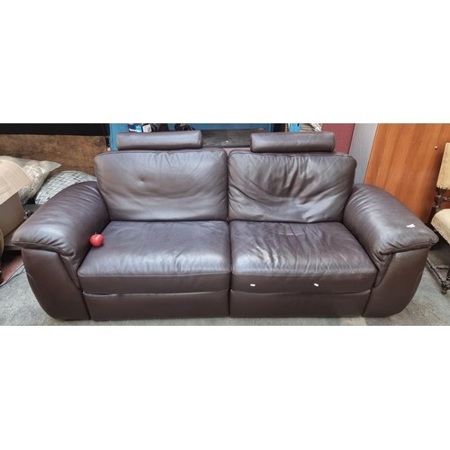 663 - Star lot : A very high quality Italian brown leather suite by Natuzzi. 2 seater sofa. With cushioned... 