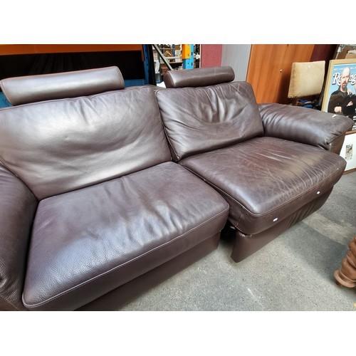 663 - Star lot : A very high quality Italian brown leather suite by Natuzzi. 2 seater sofa. With cushioned... 