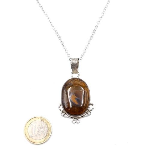 22 - A very attractive Bronzite Jasper pendant, set nicely in sterling silver, with a sterling silver mou... 