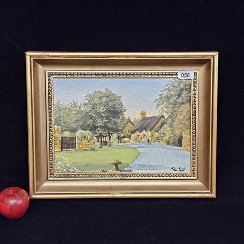 58 - A picturesque original oil on board painting titled 'Hidcote Village' by artist Roy Kraty OBE. Featu... 