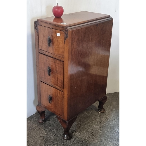 696 - An antique Art Deco narrow bedside cabinet, with wonderful curved lines and rectangular brass handle... 