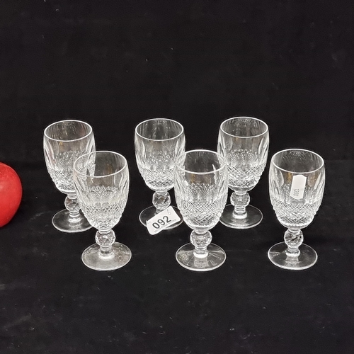 92 - A fabulous collection of six vintage Waterford Crystal glasses, featuring the Colleen cut. VGC.