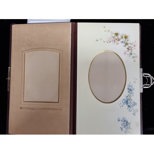 198 - A beautiful antique leather bound photo album with gilt edge, embossed front and chrome clasp. The b... 