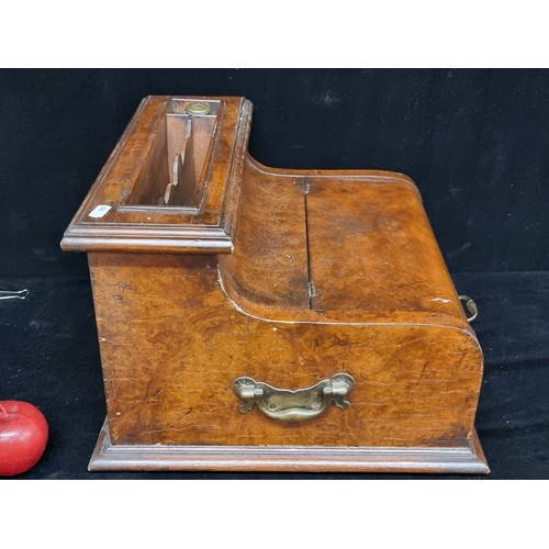 217 - Star Lot : A handsome example of a Victorian, burr walnut desk top writing bureau with hinged lid re... 