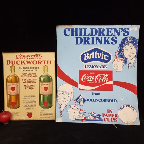 625 - Two genuine vintage advertisement signs, one for Duckworth Essence and the other advertising childre... 