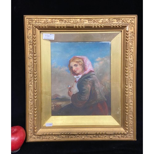 730 - A stunning original oil on canvas painting of a young Irish maid with wildflowers in her hand delica... 