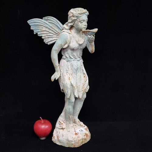 129 - Star Lot : An extremely heavy, cast-iron garden sculpture of a Fairy / Nymph. A very pretty piece wi... 