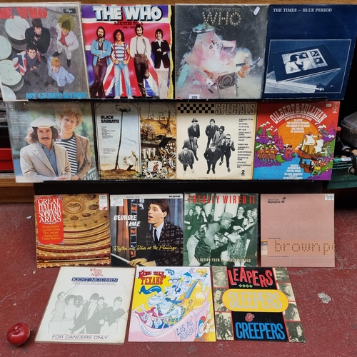 209 - 14 vinyl album records including 3 by The Who, Simon and Garfunkel and Black Sabbath, The specials