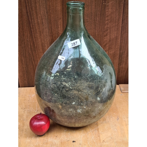 287 - A large pear shaped, green tinted glass terrarium. Ideal for a mini garden project.