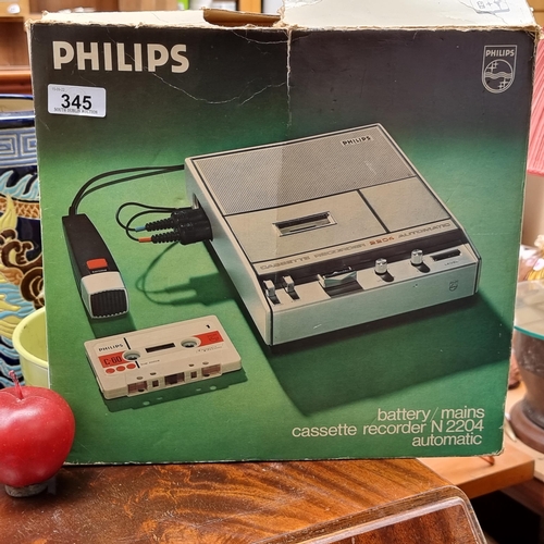 345 - A retro Philips cassette recorder N2204 automatic. In original box. Circa 1970s with microphone