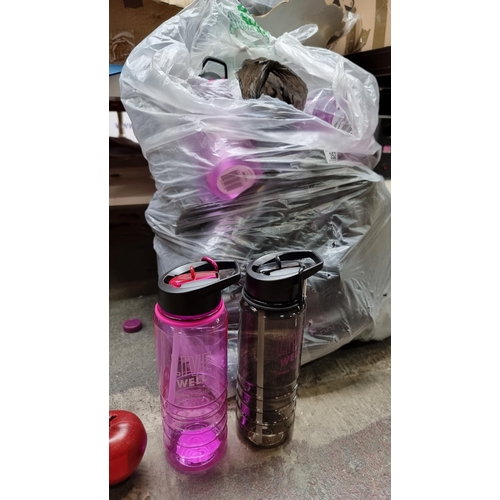 352 - A large bag filled with approximately thirty high quality plastic eco bottles. All in shades of eith... 