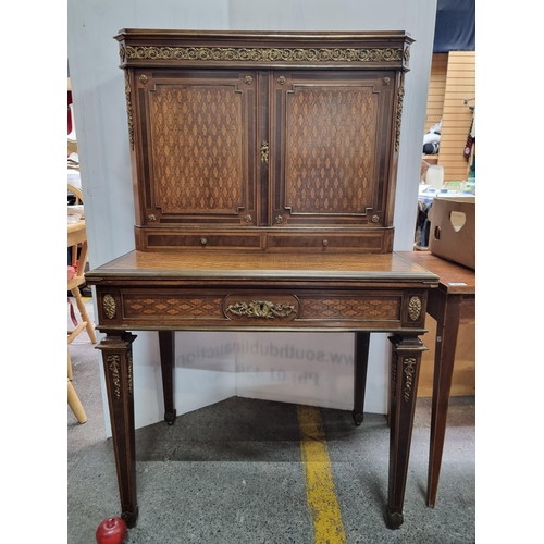 371 - Star Lot : An antique French gorgeous writing desk, with two doors to reveal shelves, and two pull-o... 