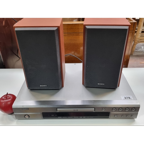 378 - Denon DVD Audio-Video and CD player and a pair of Sony, model number: SS-CEH10.