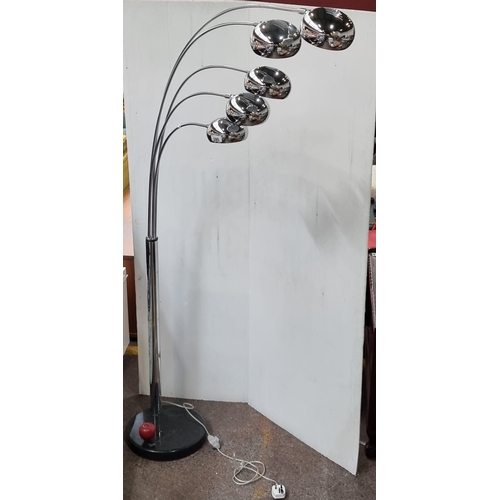 390 - Star Lot : A designer Italian heavy, contemporary floor-standing chrome lamp with five branches and ... 