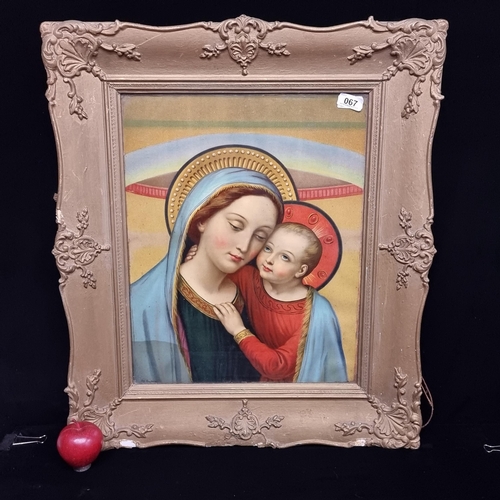 67 - A stunning original antique lithograph print of the Madonna and Child. A particularily tender render... 