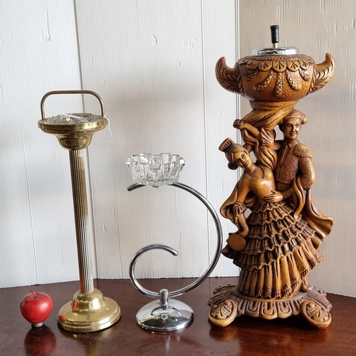 672 - A selection of three mid century floor ashtrays, including a Spanish themed example, a brass column ... 