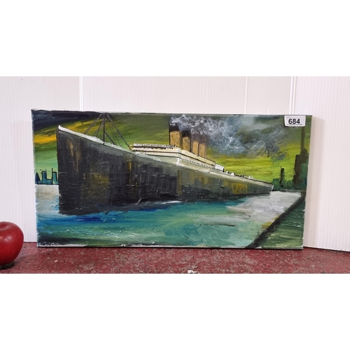 684 - A very nice original acrylic on canvas by Irish artist Marcel Lindsay, with a painting of the Titani... 