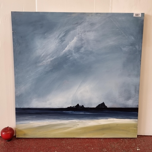 687 - An original acrylic on canvas by listed Irish artist Marcel Lindsay, depicting a stormy sky over the... 