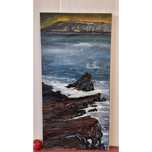 688 - A very striking oil on canvas painting of a changeable Irish coastal landscape by listed Irish artis... 