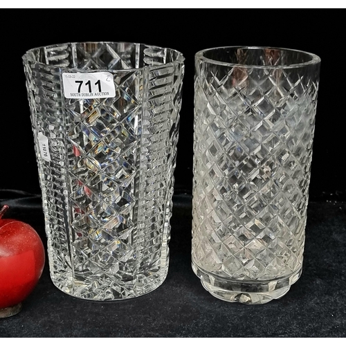 711 - Two beautiful cut crystal vases, both with a beautiful hobnail pattern in a cylindrical shape. Both ... 