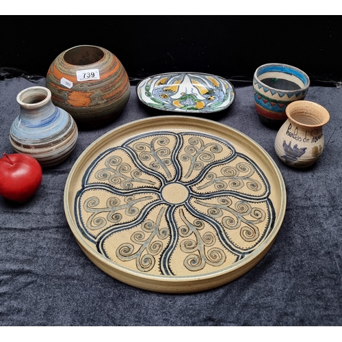 739 - A selection of hand thrown art pottery items, including an example from Priory Ceramics Youghal. Fro... 