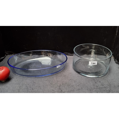 744 - Two high quality very large and heavy glass bowls including a Pyrex branded oval dish and a second h... 