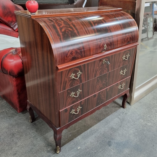 770 - A handsome tiger wood writing desk with sliding top to reveal writing surface and small storage draw... 