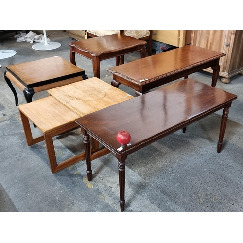 779 - A collection of 7 coffee tables of various sizes including a nice example with cabriole legs and ser... 