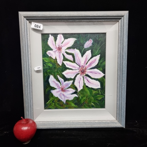 84 - A fabulous original acrylic on board painting of blush pink flowers in dense foliage housed in a hig... 