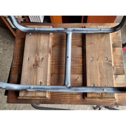 674 - Four vintage lab stools with wooden top and cast iron legs in a black finish. Super nice industrial ... 