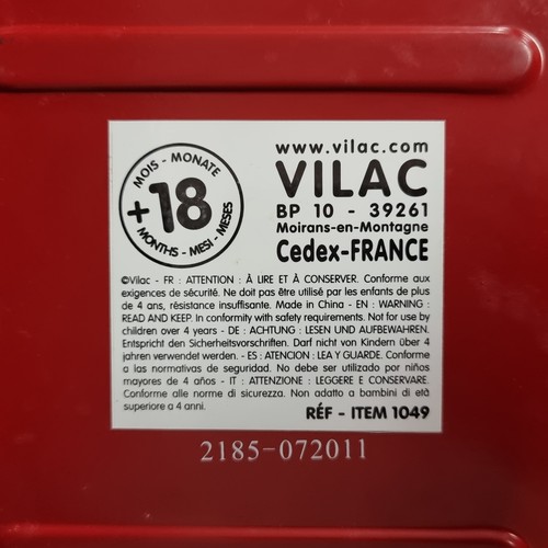 137 - A super charming Vilac brand toddler's ride on car in a vintage aesthetic, in a red colourway with f... 