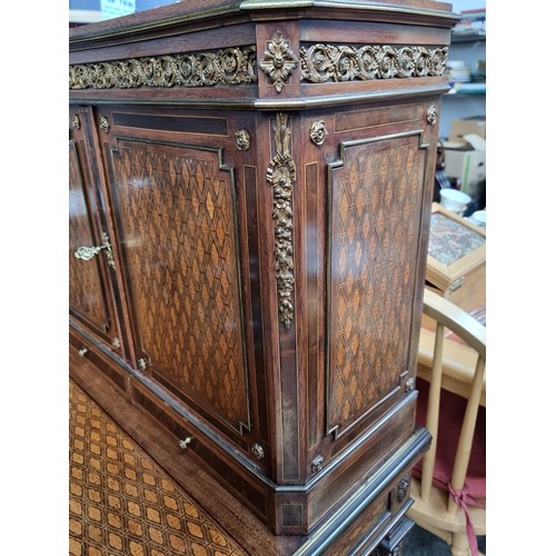 371 - Star Lot : An antique French gorgeous writing desk, with two doors to reveal shelves, and two pull-o... 