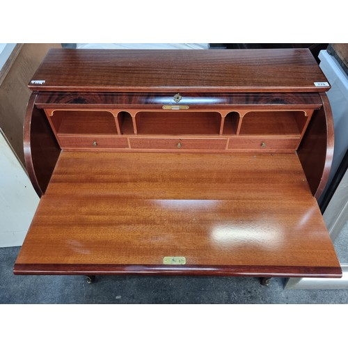 770 - A handsome tiger wood writing desk with sliding top to reveal writing surface and small storage draw... 