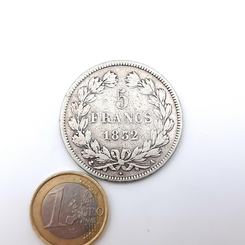 12 - A five Franc Louie Phillippe silver coin, dated 1832. In fine condition.