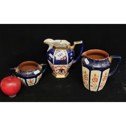 149 - Three antique ceramic pieces in beautiful blue and red colour palette with gilt detail. Including a ... 