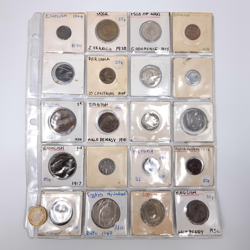 19 - An assorted collection of twenty coins, which includes mostly English coins inc silver examples.