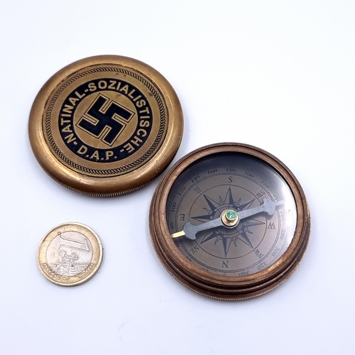 36 - A repro German WWII brass screw top compass, with 