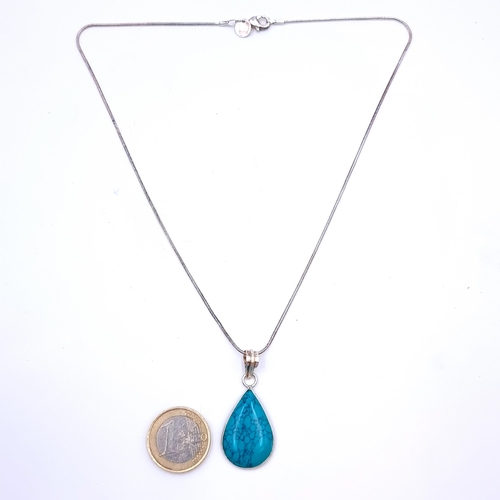 49 - A stunning sterling silver Turquoise drop pendant necklace. Length of chain: 44cm. Total weight: 8 g... 