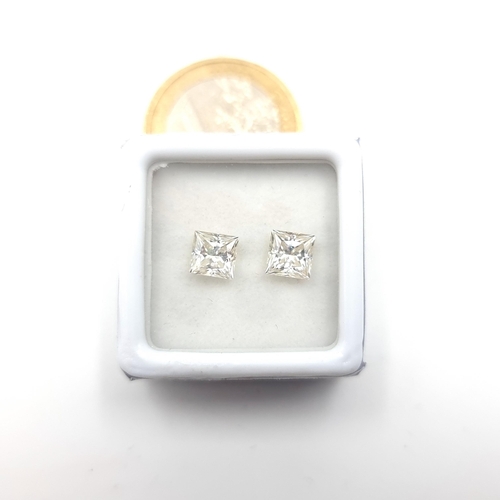 55 - Two colourless clear Moissanite square shape stones of 1.68 carats. Comes with GLI certificate. Perf... 