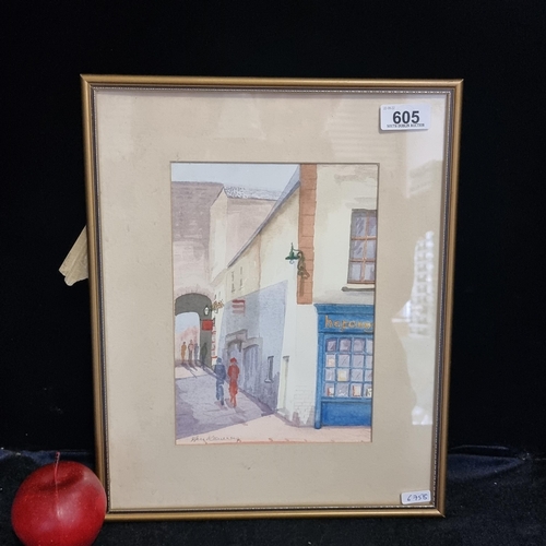 605 - A charming original watercolour on paper painting by Ann Keating showing a Dublin laneway on a brigh... 