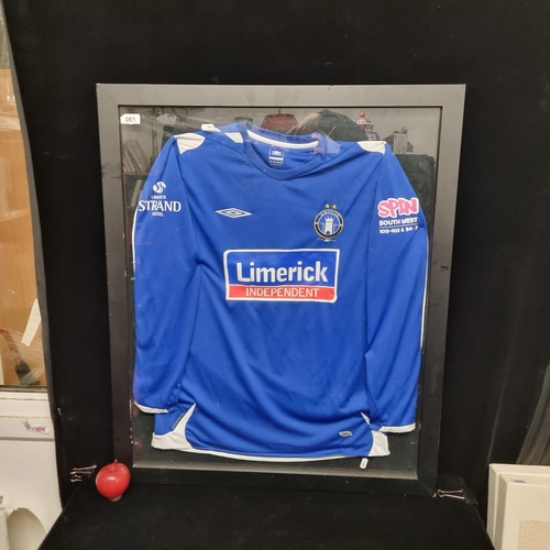 61 - A framed long sleeved football jersey for Limerick Football Club, dating to 2009. Game worn.
