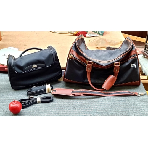 652 - Two Samsonite bags including a larger brown leather example, along with a smaller black vanity trave... 