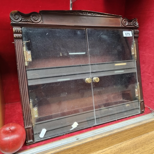 679 - An attractive example of a vintage wooden cigar box with carved ionic pillar detail and perspex hing... 