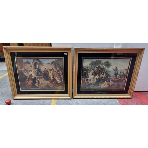 751 - Star Lot :Two very large 19th century chromolithographs of biblical scenes involving Jesus. Housed i... 